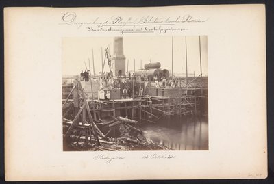 Ångpumpstation med centrifugalpumpar / Kralingen den 26 oktober 1868 (titel på objekt) Återvinning av sjöarna i Schieland öster om Rotterdam (serietitel på objekt) av Jacobus van Gorkom jr.