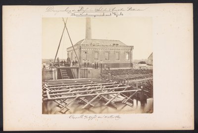 Nedan ångpumpstation med Vijzels / Capelle aan den IJssel den 14 maj 1869 (titel på objekt) Återvinning av sjöarna i Schieland öster om Rotterdam (serietitel på objekt) av Jacobus van Gorkom jr.