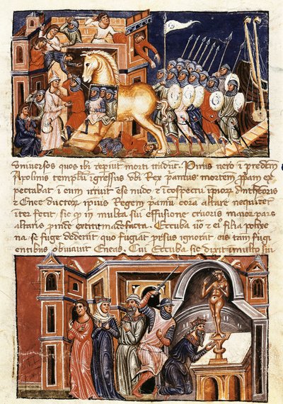 The Siege and Assault of the City of Troy, miniatyr från "Historia Destructionis Troiae" av Guido delle Colone (ca 1210-c. 1287) av Jacome Cromberger