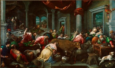 Templets rening eller "" Kristus jagar köpmän från templet"" Målning av Jacopo Da Ponte dit Jacopo Bassano (1517 ca-1592) Sön. 160x265 cm London, National Gallery av Jacopo Bassano