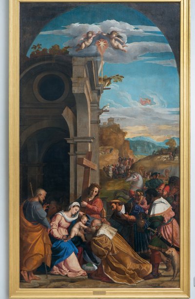 Tillbedjan av Magi i närvaro av Saint Helen av Jacopo (c.1480 1528) Palma