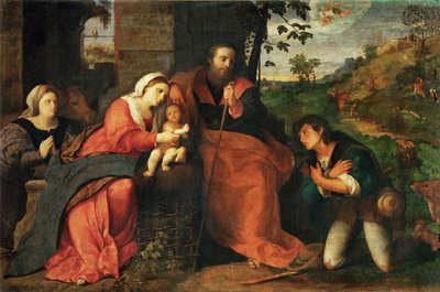 Herdarnas tillbedjan med kvinnlig donator ... av Jacopo (c.1480 1528) Palma