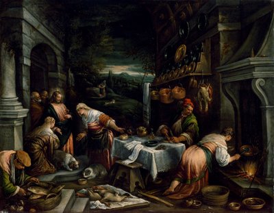 Kristus i Marias, Marthas och Lasarus hus av Jacopo Bassano