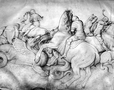 Kamp mot drakar, ca 1450 (bläck på pergament) av Jacopo Bellini