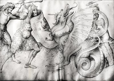 Strid mellan krigare och en drake, ca 1450 (bläck på veläng) av Jacopo Bellini