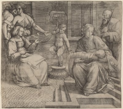 Helig familj med Saint Elizabeth och spädbarnet Saint John the Baptist av Jacopo Francia