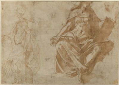 Sankta Cecilia och en sittande kvinnofigur som håller i en bok av Jacopo Ianguidi Bertoia