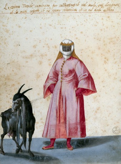 Turkisk kvinna med get, teckning av Jacopo Ligozzi (1547-1627) av Jacopo Ligozzi