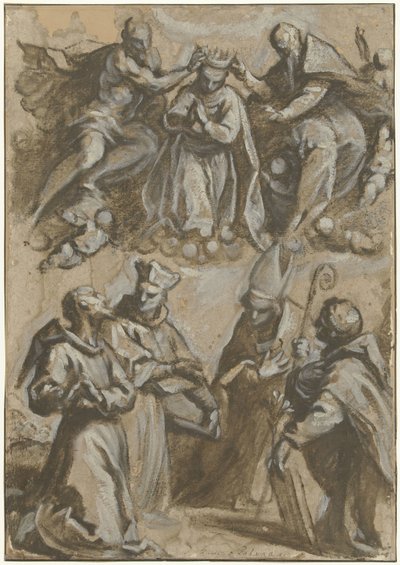 Fyra heliga i tillbedjan och jungfru Marias kröning av Jacopo Palma (il Giovane)