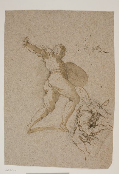 Hoppande krigare och en flygande ängel sedd bakifrån av Jacopo Palma