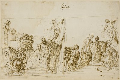 Två kompositionsskisser för votivmålningen av Doge Pasquale Cicogna, Sala del Pregadi, Palazzo Ducale, Venedig av Jacopo Palma