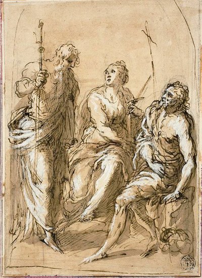 Den heliga Justina av Padua tronade, med de heliga Jakob den Mindre och Johannes Döparen av Jacopo Palma il Giovane