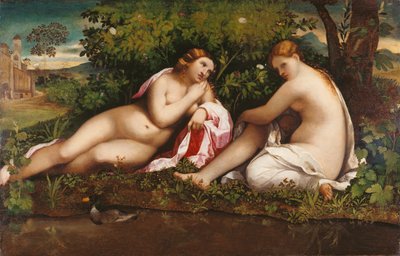 Två nymfer i vila Jupiter och Callisto, ca. 1520. av Jacopo Palma il Vecchio the Elder