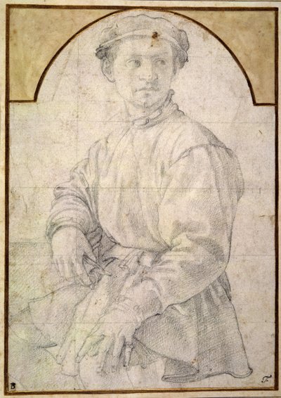 En sittande ungdom som bär en keps (krita på papper) av Jacopo Pontormo