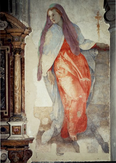 Kungörelse. Detalj av Jungfrun - Fresk av Jacopo Pontormo