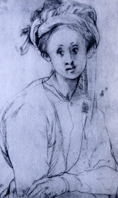 Kritteckning med titeln "Studie av en ung flicka" av Pontormo av Jacopo Pontormo