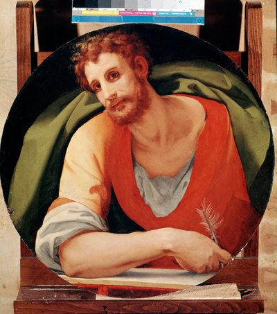 Porträtt av St Mark - olja på panel av Jacopo Pontormo