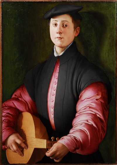 Porträtt av en lutspelare, ca. 1528-1529 (olja på trä) av Jacopo Pontormo