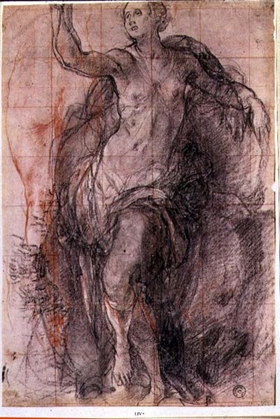Studie av en kvinnofigur med löst draperi (krita) av Jacopo Pontormo