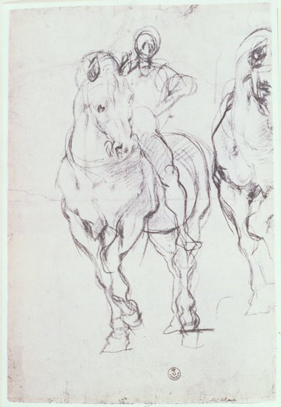 Studie av en ryttare för israeliterna som släcker sin törst i öknen (krita) av Jacopo Pontormo