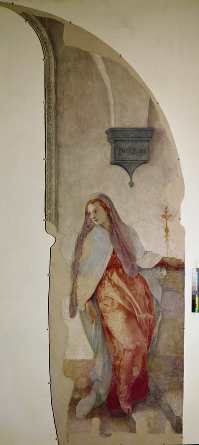 Bebådelsen, detalj av Jungfrun (Fresco av Jacopo Pontormo