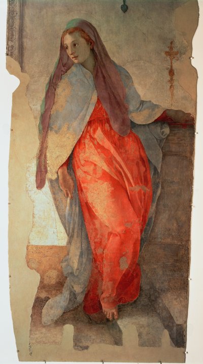 Bebådelsen, detalj av Jungfrun, c.1527 freskdetalj av 57520, se även 94964 av Jacopo Pontormo
