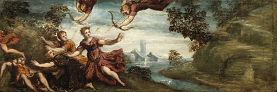 Apollo och Artemis dödar Niobes barn, ca 1545-48 (olja på panel) av Jacopo Robusti (workshop of) Tintoretto
