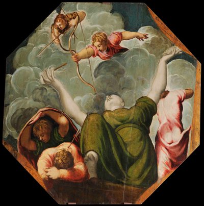 Apollo och Diana straffar Niobe genom att döda hennes barn, ca 1541. av Jacopo Robusti Tintoretto