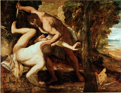 Kain dödar Abel Målning av Jacopo Robusti dit il Tintoretto (Tintoret) (1518-1594) 1550-1553 Sön. 149x196 cm Galleri of the Accademia, Venedig av Jacopo Robusti Tintoretto