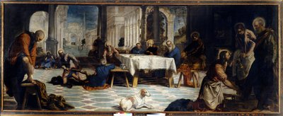 Jesus Kristus tvättade sina lärjungars fötter. Målning av Jacopo Robusti detto Il Tintoretto (Tintoret av Jacopo Robusti Tintoretto