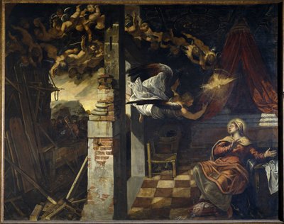 Bebådelsen. Målning av Jacopo Robusti, känd som Le Tintoretto (Il Tintoretto) (1518-1594) av Jacopo Robusti Tintoretto