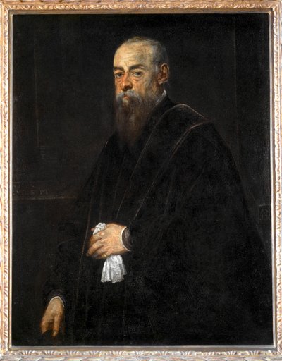 Porträtt av en gammal man med en näsduk i handen... av Jacopo Robusti Tintoretto