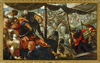 Scen från ett slag mellan turkar och kristna ... (målning på duk) av Jacopo Robusti Tintoretto