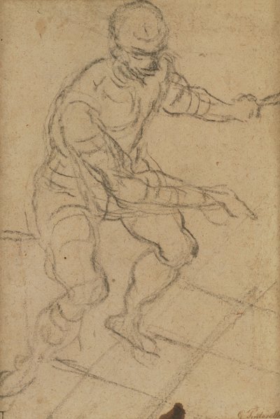 Sittande man sett från ovan (svart krita på papper) (recto) (se 160813 för a tergo) av Jacopo Robusti Tintoretto