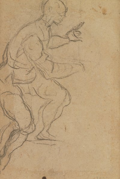 Sittande man sedd underifrån (svart krita på papper) (verso) (se 160812 för recto) av Jacopo Robusti Tintoretto