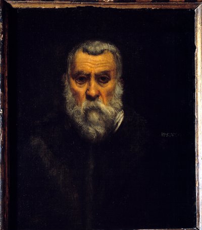Självporträtt. Målning av Jacopo Robusti känd som Tintoretto (The Tintoret av Jacopo Robusti Tintoretto