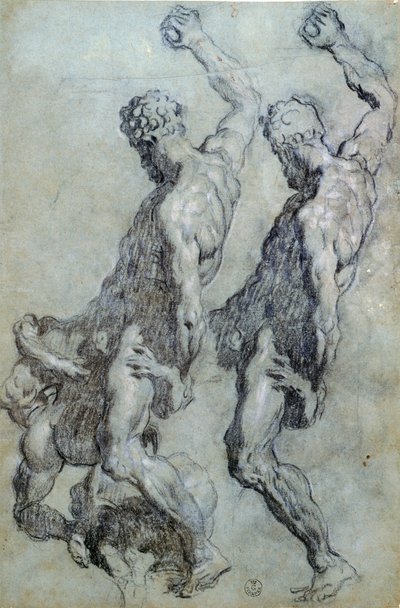 Studie av figurer av Jacopo Robusti känd som Tintoretto (1518-1594), teckning i svart penna och kol av Jacopo Robusti Tintoretto