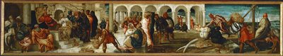 Drottningen av Saba inför Salomo (olja på gran) av Jacopo Robusti Tintoretto