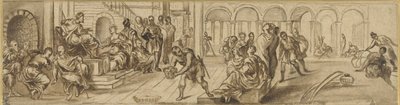 Salomo och drottningen av Saba, ca 1600 (penna på papper) av Jacopo Robusti after Tintoretto