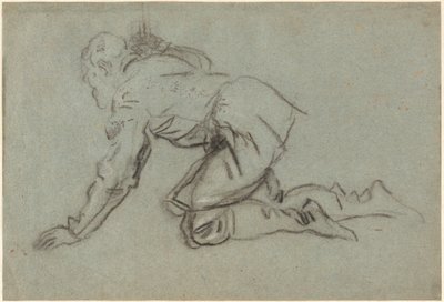 En knästående man som håller en stav [recto] av Jacopo Tintoretto