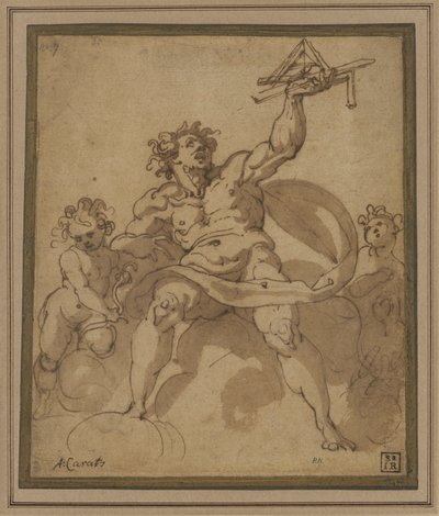 En allegori av arkitektur: En mansfigur med två putti av Jacopo Zucchi