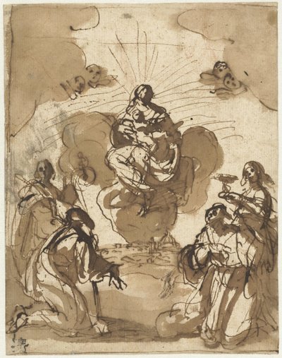 Fyra helgon avgudar Maria av Jacopo da Empoli