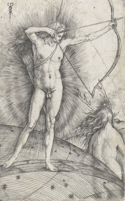 Apollo med pil och båge på himlaklotet och Diana med rådjur, 1503-5 av Jacopo de Barbari