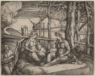 Den heliga familjen med den heliga Elisabet och den lille Johannes Döparen av Jacopo de