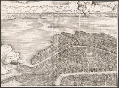 Vy över Venedig [det övre vänstra kvarteret] av Jacopo de