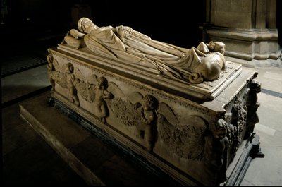 Monument till Ilaria del Carretto av familjen till markisen av Savona. Detalj. Skulptur i marmor av Jacopo della Quercia