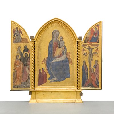 Madonna och barn; tillkännagivande; Crucifixion and Saints, c.1380 (panel) av Jacopo di Cione