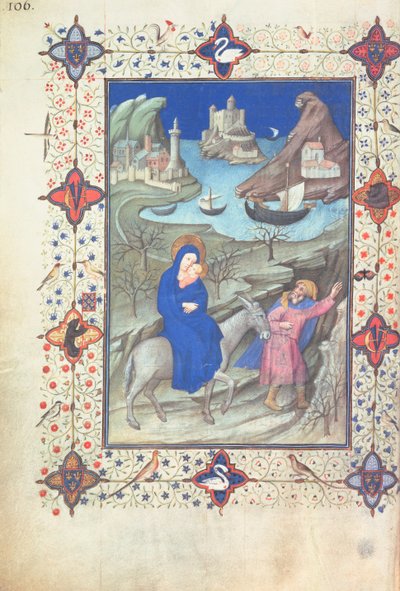 Ms 11060-61, Flykten till Egypten, från "Tres Belles Heures du duc de Berry", ca 1409 av Jacquemart de Hesdin