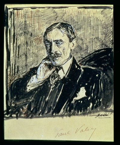Porträtt av den franske författaren Paul Ambroise Valery (1871-1945) (bläck på papper) av Jacques Emile Blanche