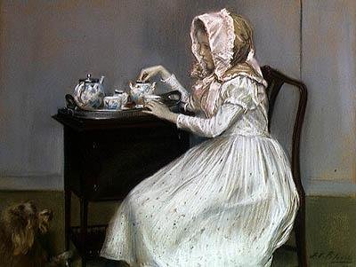 Tea-Time (pastell på papper) av Jacques Emile Blanche